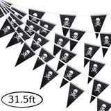 31.5ft Halloween Jolly Roger Banner 30pcs Skull Pirate Triangle Flags Bunting Party Decor