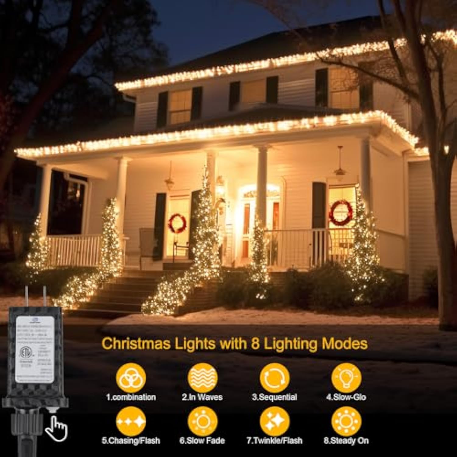 200Ft 600Led Christmas Lights Plug In,Warm White Waterproof Fairy Lights With Timer/8 Modes, Christmas Tree Lights Light