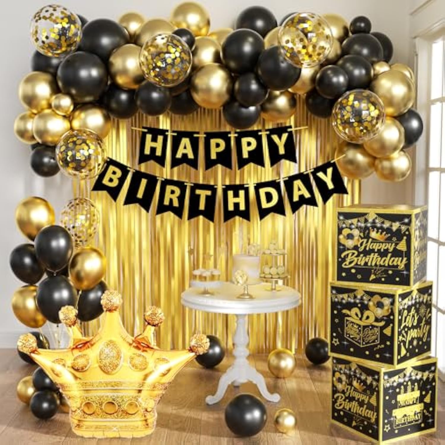 Gold Birthday Party Decorations Kit For Men,3Pcs Birthday Decorations For Men Boys Black And Gold Balloon Boxes Birthday Party Favors