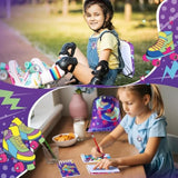 140 Pcs Roller Skate Party Favors Includes 12 Drawstring Backpacks 12 Silicone Wristbands 12 Badges 12 Keychains 18 Notepads 12 Pencils 12 Slap Bracelets 50 Stickers For Retro Hip Hop Party