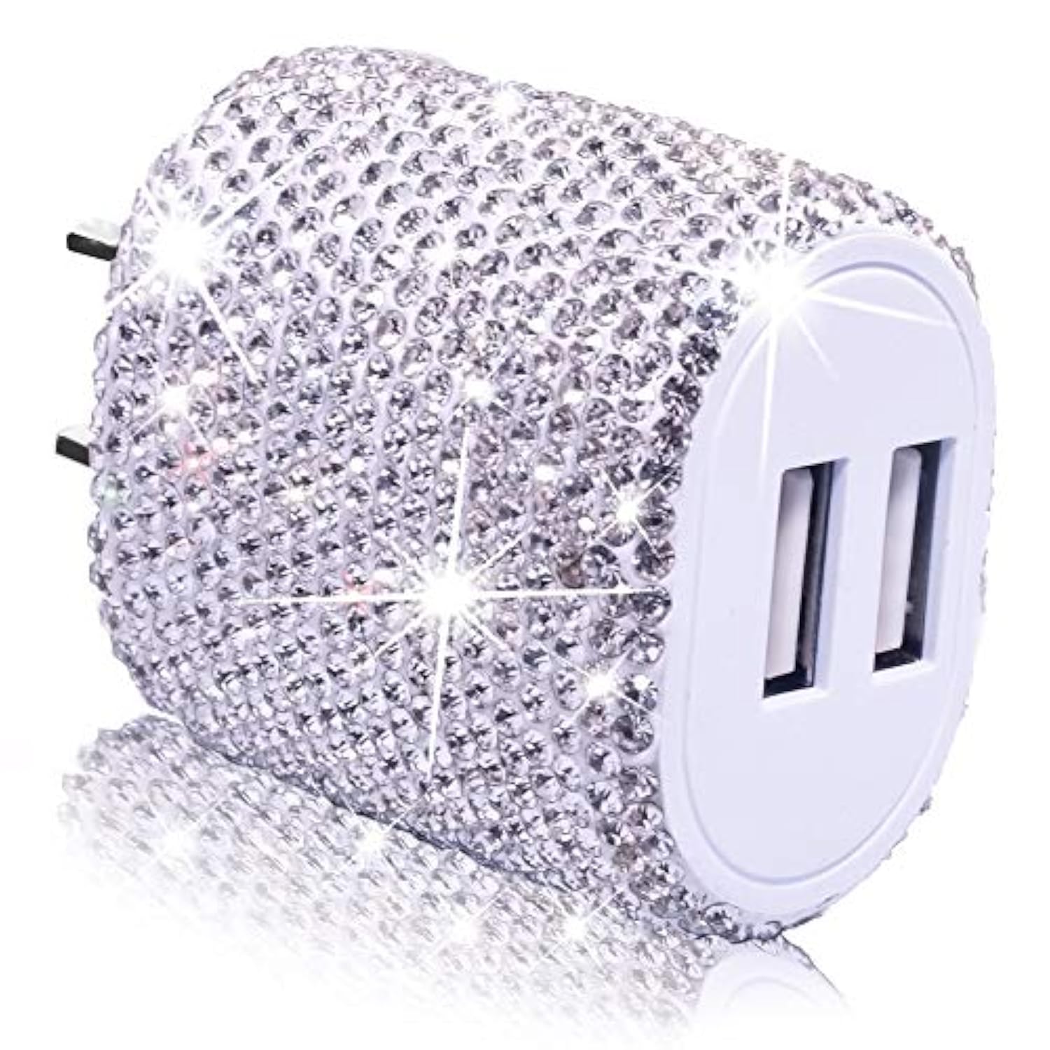 Usb Wall Charger Bling 5V/2.4A 24W Dual Port Fast Charger Plug Cell Phone Block Adapter White For Iphone Android Samsung Pad Tablet Etc