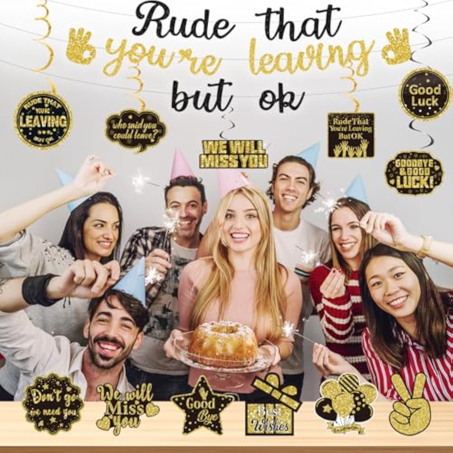 Pre-Strung Rude That You'Re Leaving But Ok Glitter Banner, Going Away Party We Will Miss You Decorations, Great For Goodbye Farewell Job Change Party