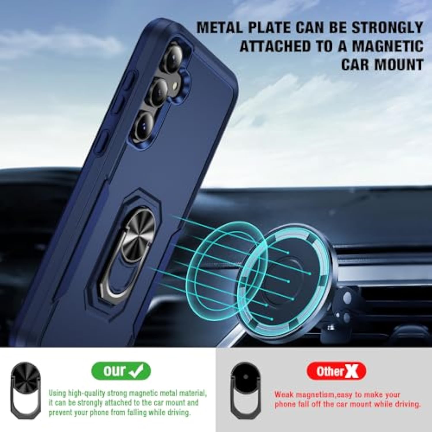 For Samsung Galaxy A35 5G Phone Case With 2X Tempered Glass Screen Protector, Heavy-Duty [Military Grade] Shockproof Kickstand Case For Samsung Galaxy A35 5G (Blue)
