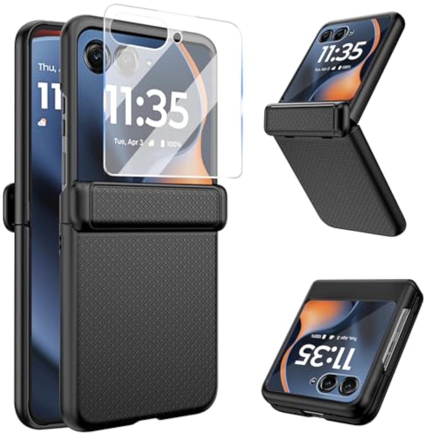 For Motorola Razr 2025/2024 Case, Built-In Outer Screen Protector & Hinge Protection, Slim Fit Hard Full Body Rugged Shockproof And Slip Protective Cover For Moto Razr 2025/2024 (Black)