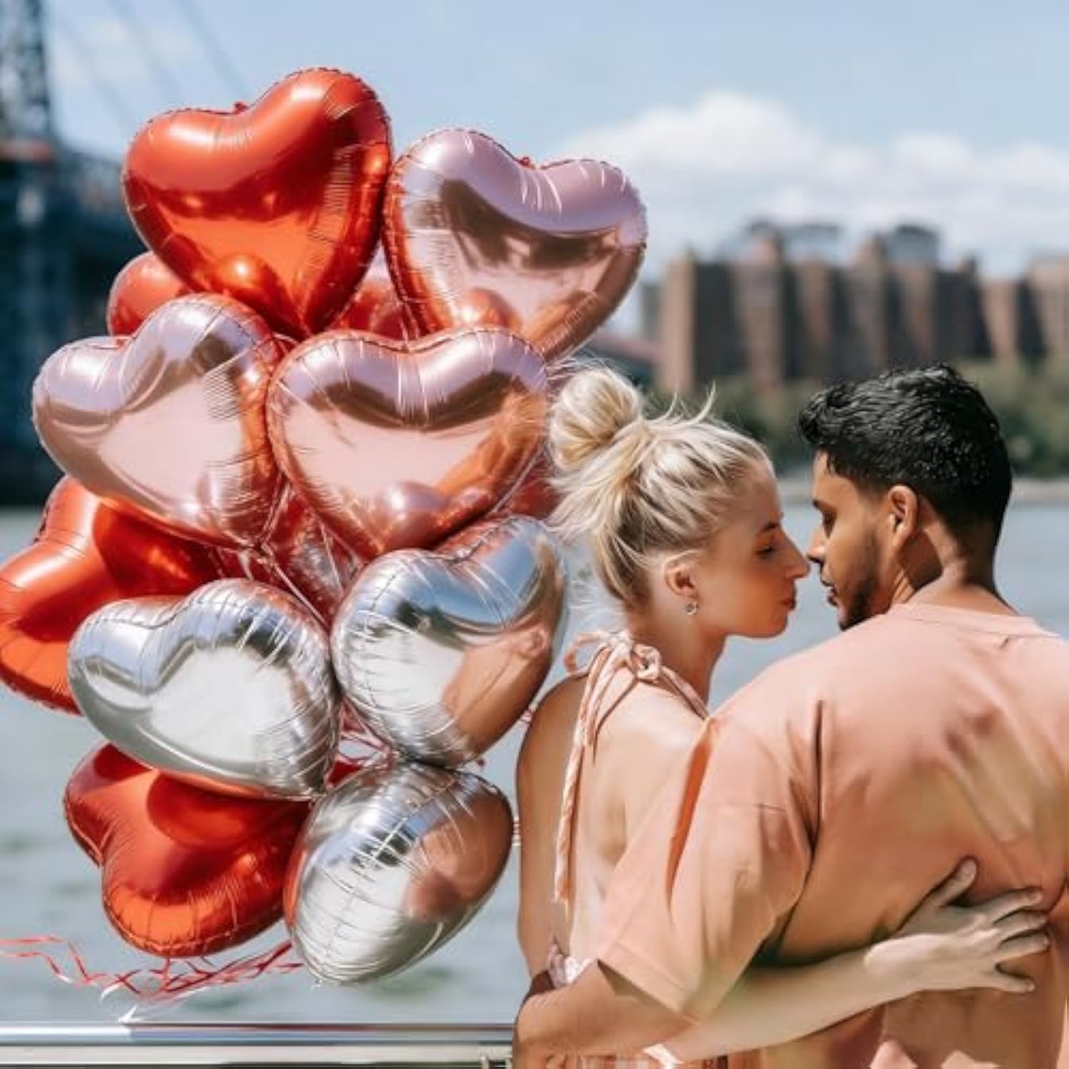 15 Pcs Heart Balloons For Valentines Day, 18 Inch Red Rose Gold Sliver Foil Heart Shaped Balloons For Galentines Day Birthday Baby Shower Bridal Shower Wedding Party Decorations