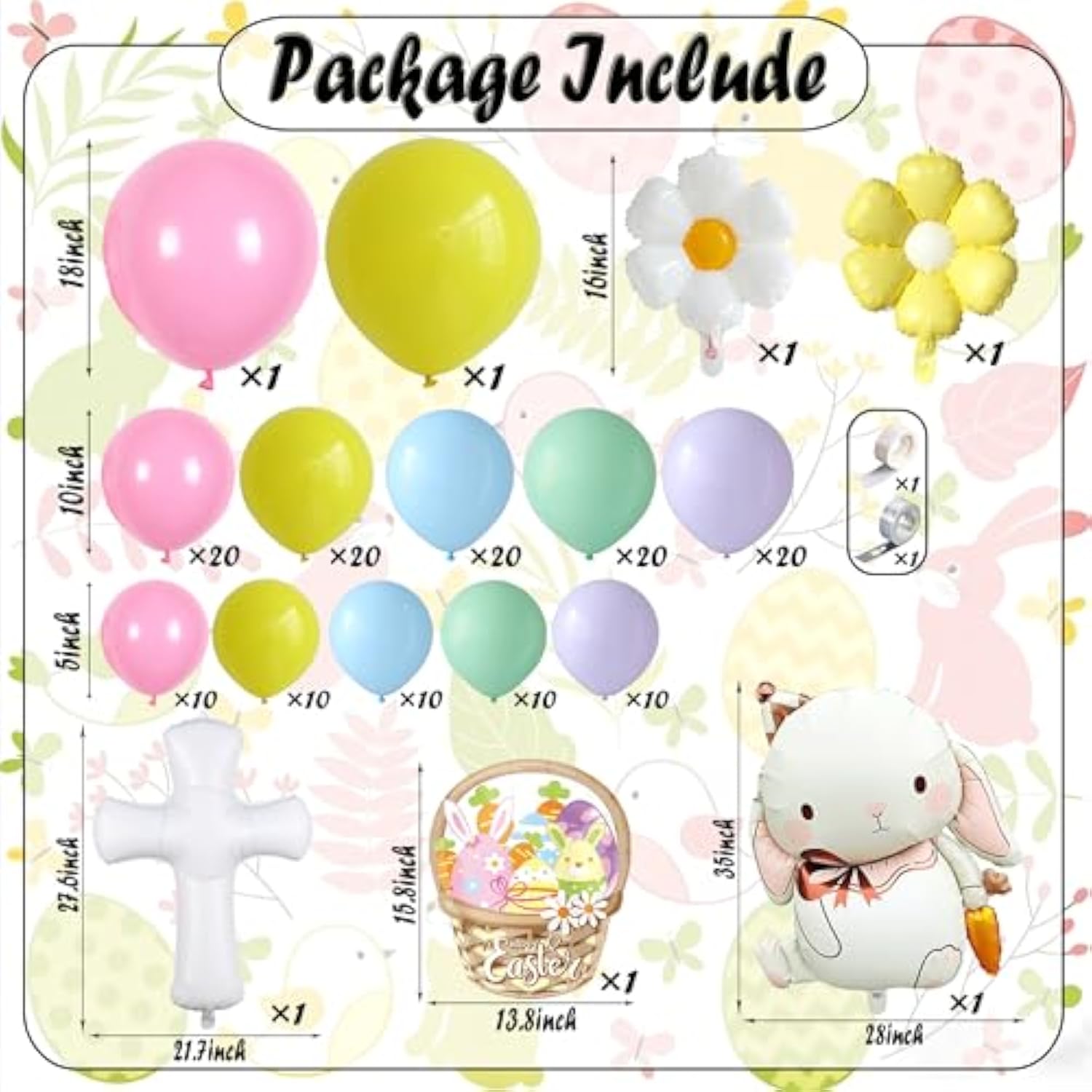 Easter Decorations Indoor Outdoor, 160Pcs Rainbow Pastel Eatser Balloons Arch Garland Kit With Cross Bunny Daisy Foil Balloons For Rabbit Theme Spring Decoration