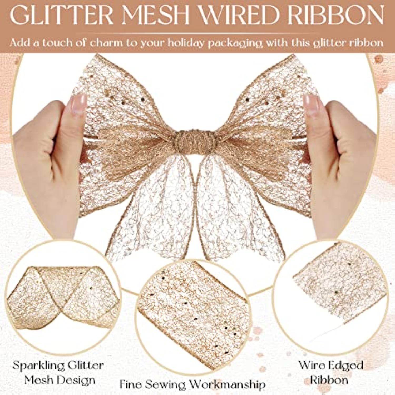 2 Rolls 20 Yards Metallic Wired Ribbon For Crafts Christmas Tree Ribbo