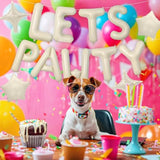 Lets Pa Balloons Banner 16 Inch,Beige Dog Birthday Decorations With 4Pcs 10 Inch Star Balloons,Paw Foil Letter Balloon For Dogs Paw Pet Puppy Theme Party Supplies