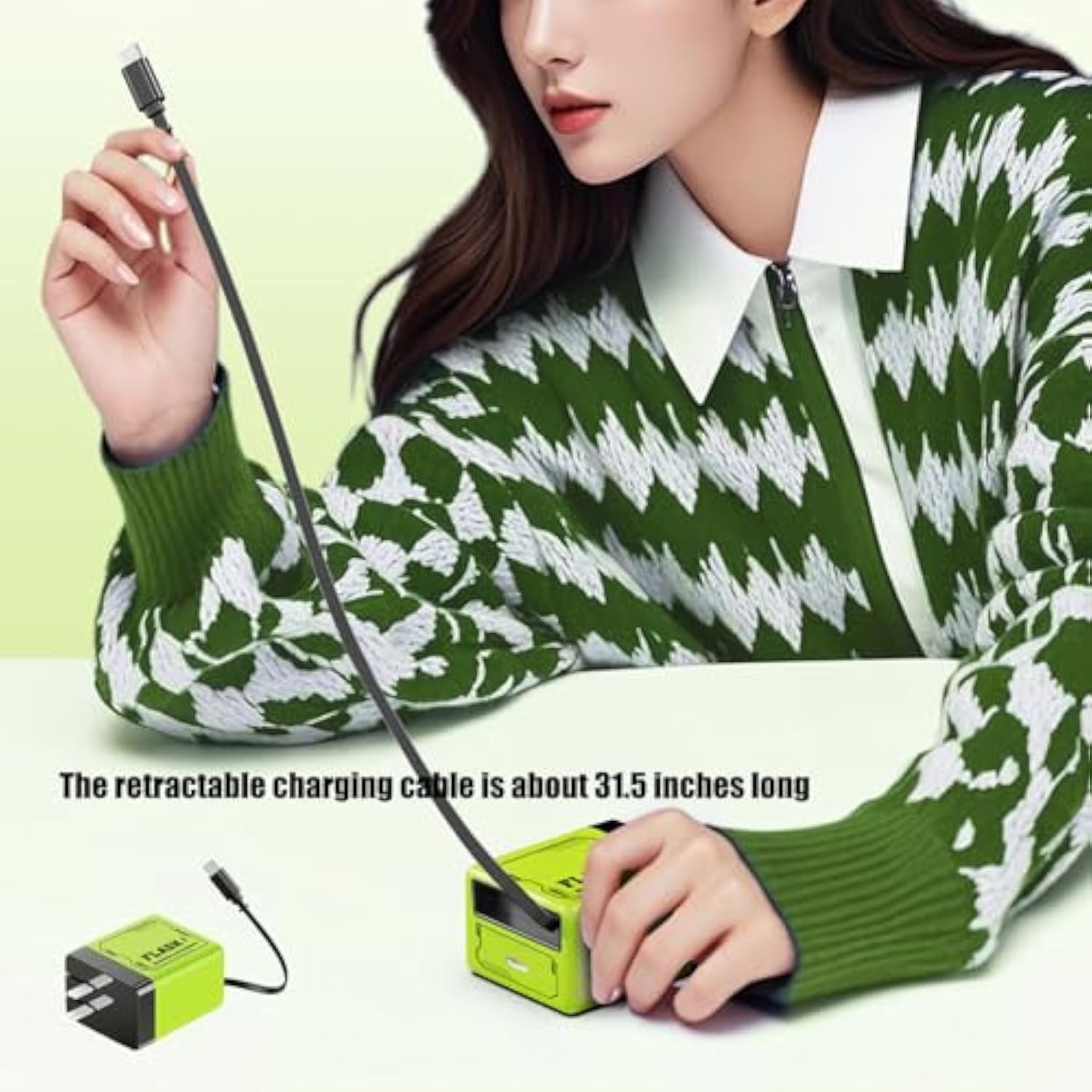 2-In-1 Compatible With 120W Fast Charger, Fast Charger Module With Type-C Cable, All In One Chargers Retractable Wall Plug For Iphone, Phone And Laptops (1Pcs-Green)