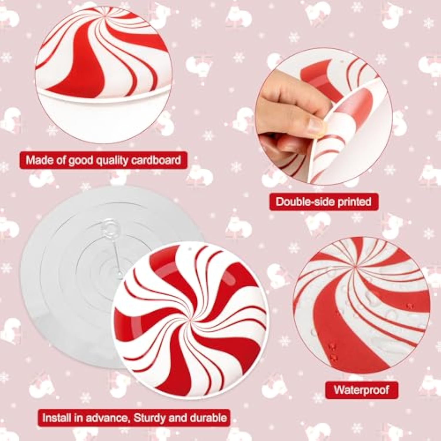 24 Pcs Christmas Candy Cane Hanging Swirl Decorations - Red And White Lollipop Peppermint Ceiling Hanging Swirls Streamers Ornaments For Candy Land Home Winter Holiday Xmas Christmas Party Decor