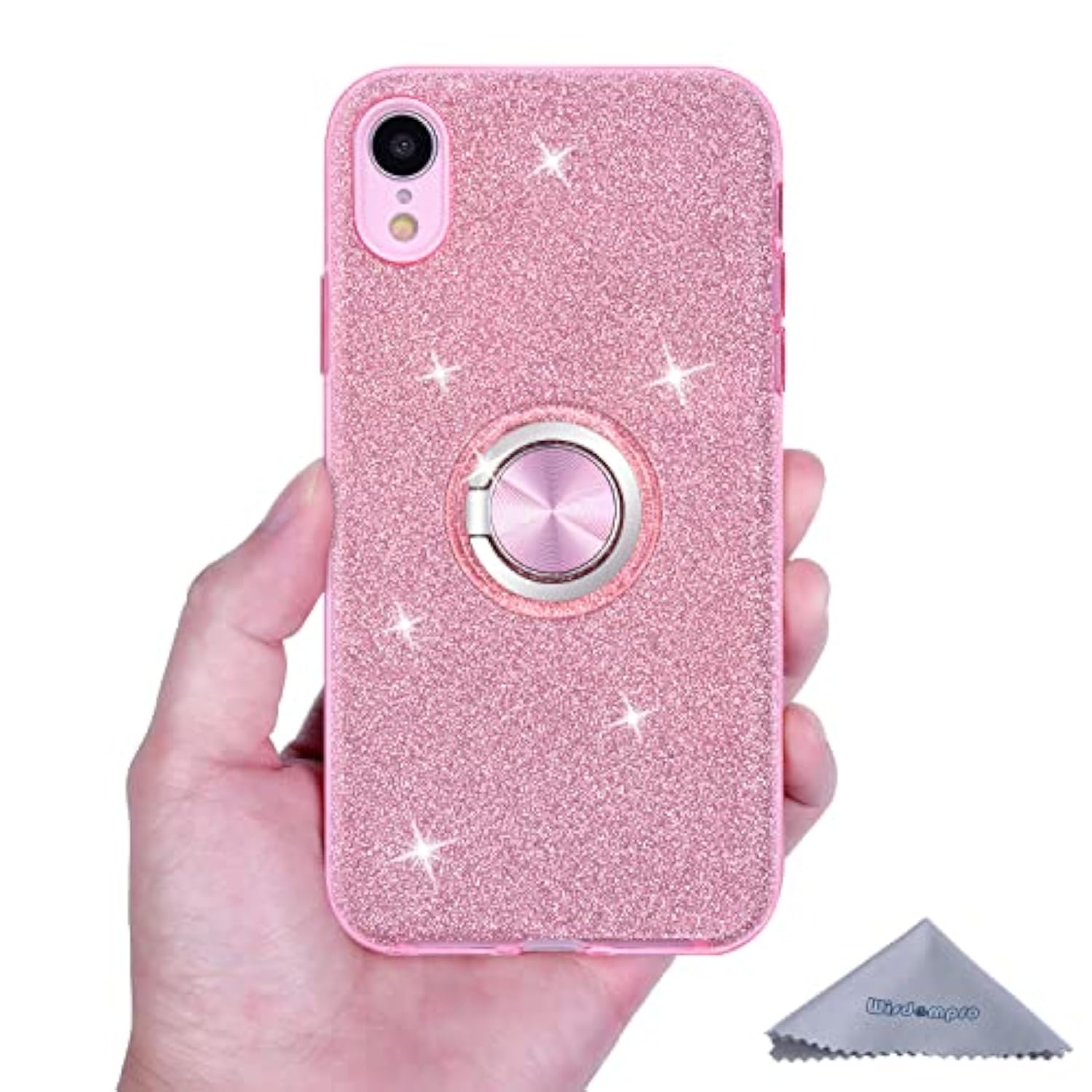 Case For Iphone Xr, Cute Glitter Bling Sparkle Protective Case With Ring Kickstand, Women Girls Phone Case For 6.1 Inch Apple Iphone Xr - Pink
