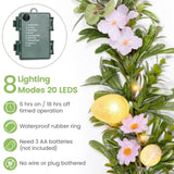 6 Ft Pre-Lit Easter Garland With 20 Led Lights & 8 Mode Timer, Lighted Pastel Easter Egg Garland For Mantle Decorations, Olive Spring Garland With Artificial Egg & Flower For Fireplace Table Holiday