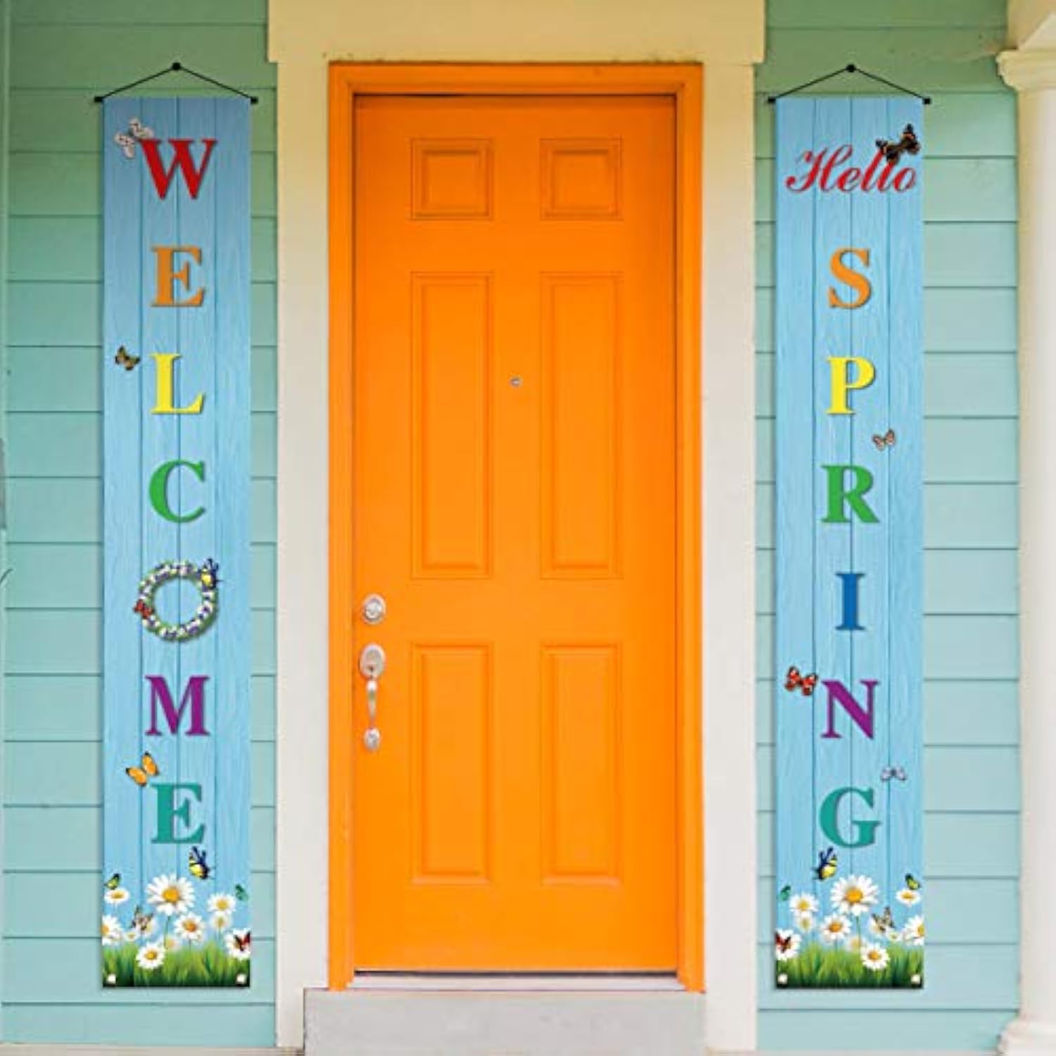 Hello Spring Banner,Spring Welcome Porch Sign,Spring Party Decoration Outdoor Indoor Front For Home Farmhouse School Classroom