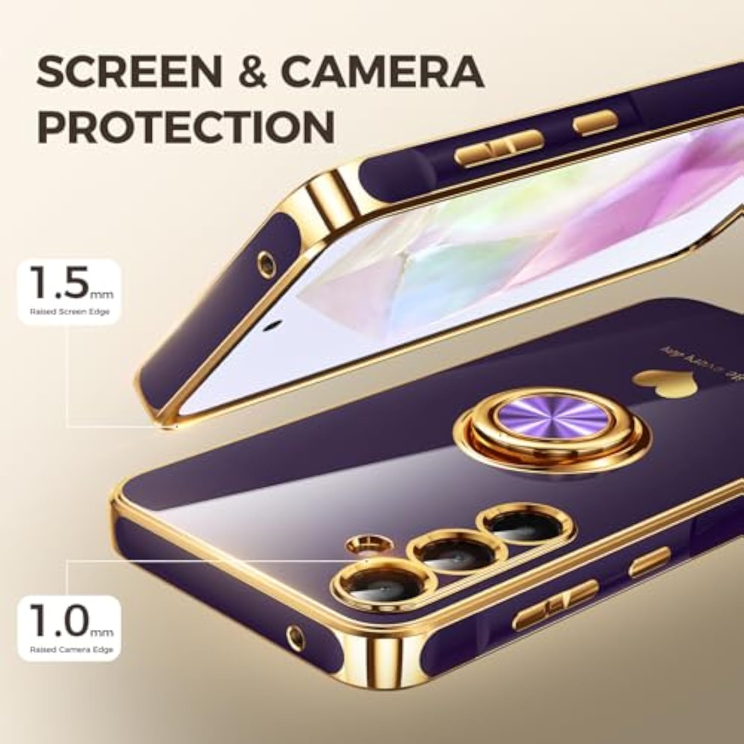 Samsung Galaxy A35 Case with 2 Screen Protectors, 360° Ring Holder, Purple