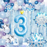 Frozen 3rd Birthday Decor Blue Number 3 Balloon Snowflake Winter Party Set