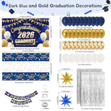 Graduation Decorations 2026, 71 Pcs Blue Gold Themed Set, Graduation Party Decoration With Confetti Foil Balloons, Congrats Grad Banner, Tablecloth Fringe Backdrop