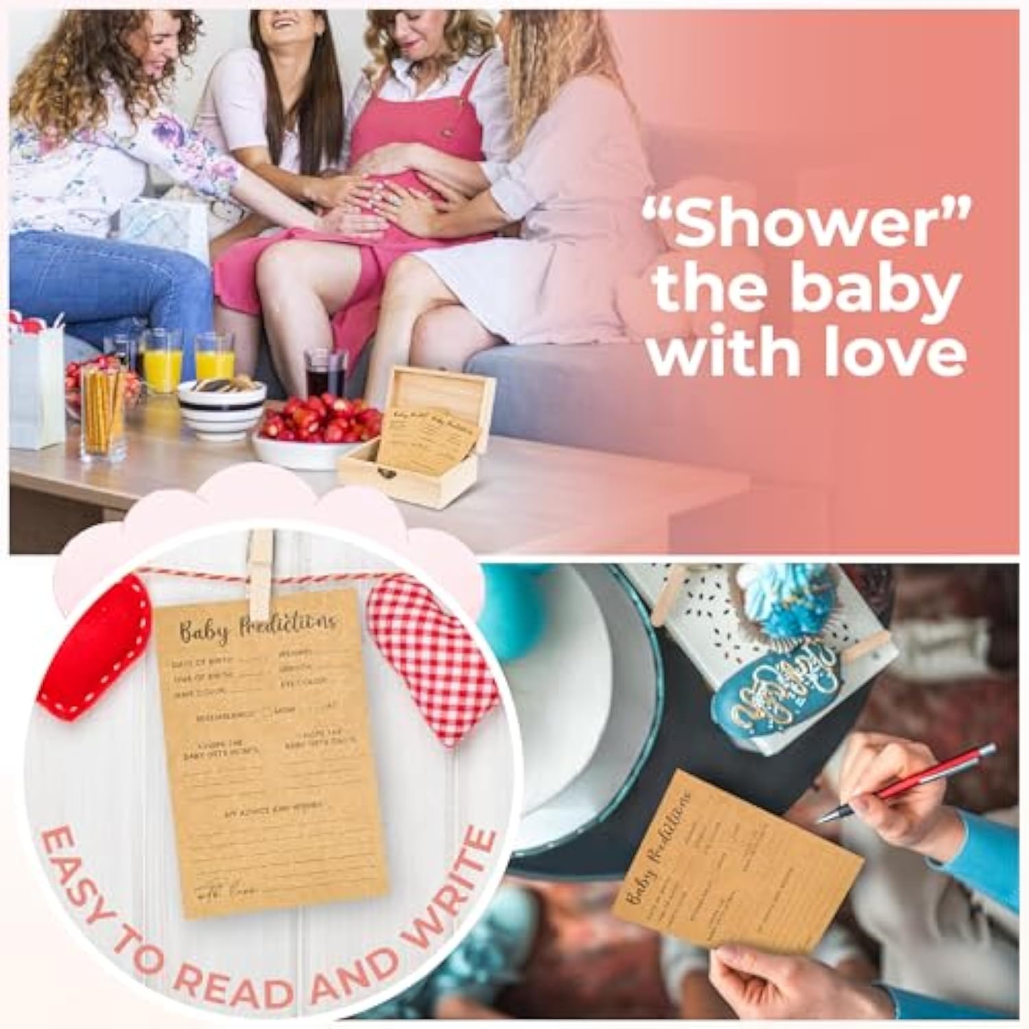 Baby Prediction Cards For Baby Shower Games - Set Of 50 Advice Cards Keepsake Box, Guessing Game Activities