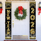 Happy New Year 2026 Banner Black Gold 71x12in Porch Wall Party Decor