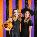 2 Pack Black Orange Purple Foil Fringe Curtains 6.4x8.2ft Backdrop Party Decorations