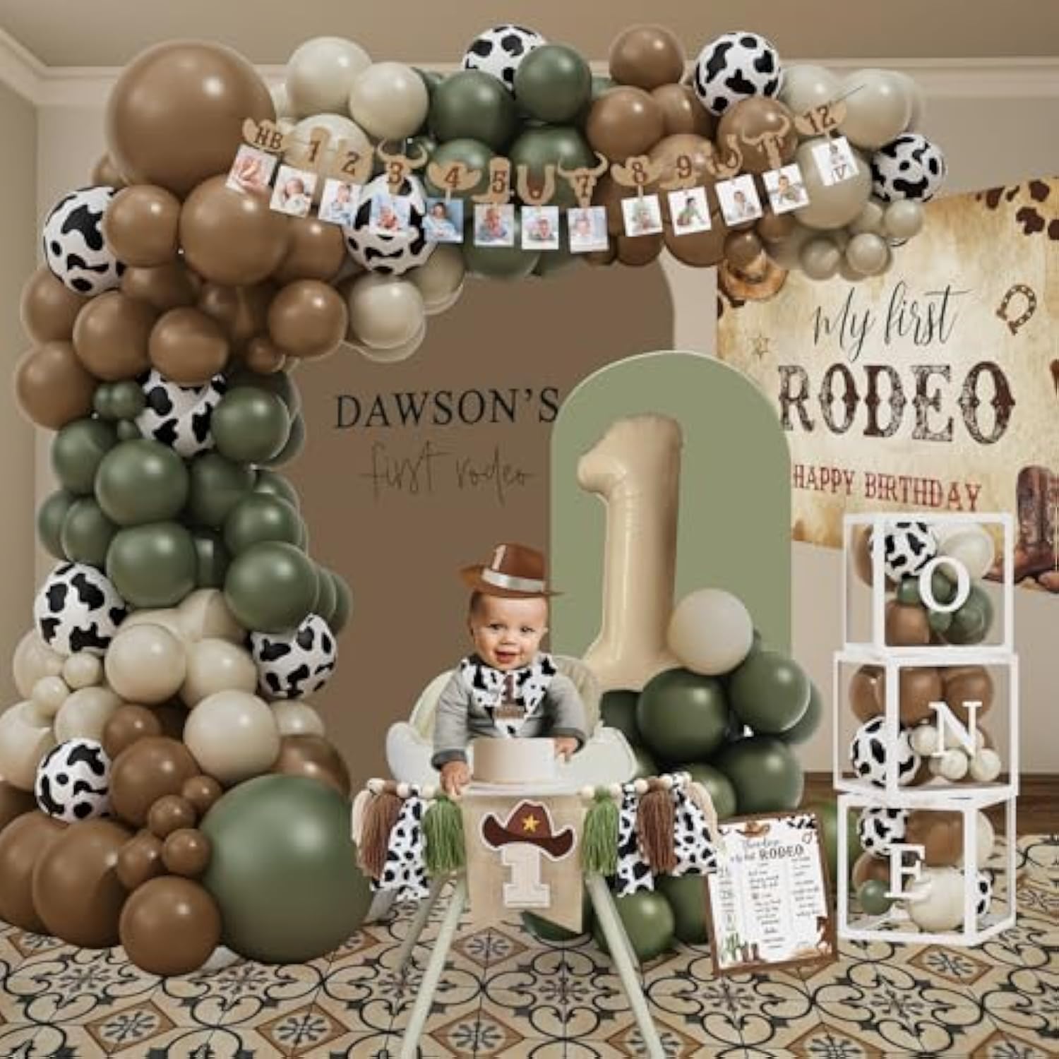 Western Cowboy 1St Birthday Decorations, My First Rodeo Birthday Party Supplies, Cowboy Balloon Arch Backdrop High Chair Banner One Box For Boys One Year Old Party