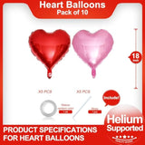 Red Heart Shaped Balloons Pack Of 10,18 Inch Love Valentine Balloons Pink Heart Romantic Balloons For Valentines Day Propose Marriage Wedding Bridal Shower Engagement Party Decorations