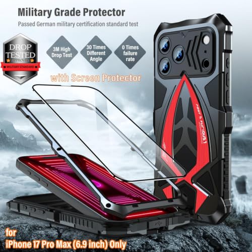 Armor Phone Case for iPhone 17 Pro Max Military Grade Cover 360 Full Protection Heavy Duty Hybrid Metal Bumper Built-in Silicone Shockproof with