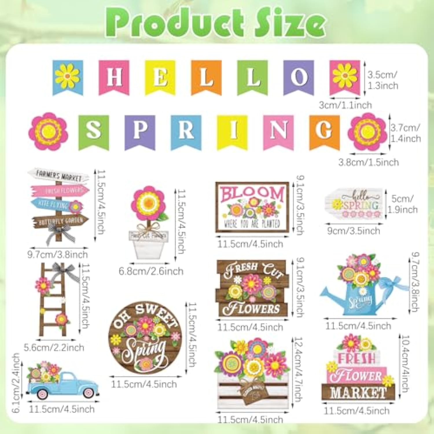 26 Pcs Spring Flower Tiered Tray Decor Set Rustic Farmhouse Spring Floral Table Home Kitchen Shelf Tabletop Centerpiece Office Decorations (Bright)