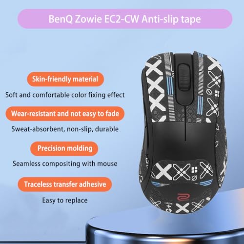 Mouse Grip Tape Full Coverage For Benq Zowie Ec2-Cw Ergonomic Gaming Mouse, Mouse Anti Slip Grip Tape,Self-Adhesive Precut Sweat-Resistant Professional Mice Upgrade Kit(Black)