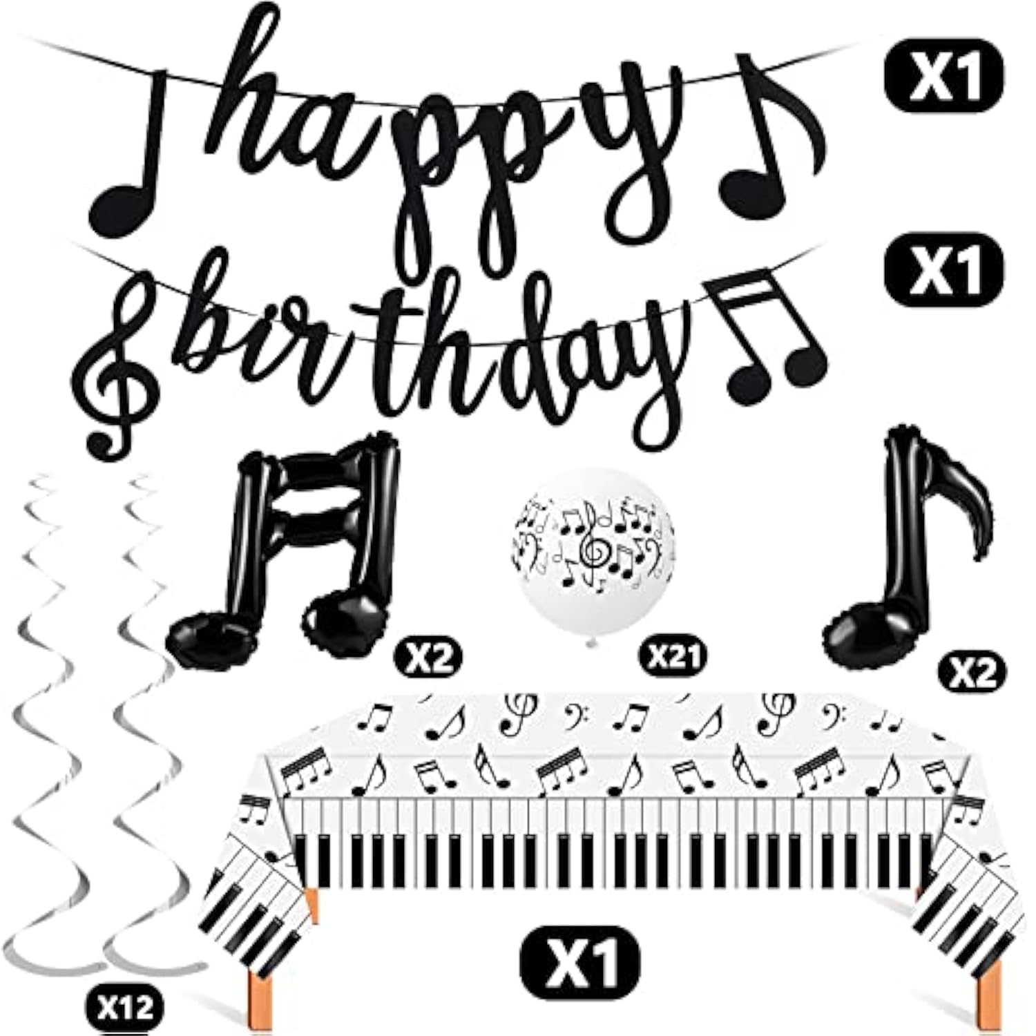 40-Piece Music Party Set with Balloons, Banner, Swirls & Tablecloth for Birthday Events