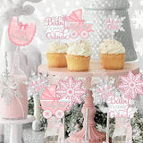 24pcs Winter Snowflake Baby It's Cold Outside Centerpieces Sticks Baby Shower Decorations for Girl, Pink White Little Snowflake It's A Girl Table Toppers Gender Reveal Party Supplies