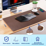 Wireless Charging Desk Mat With Desk Pad For Desktop Charging Large Mouse Pad Waterproof Leather Computer Mat Mouse Pad Non-Slip Protector On Top Of Desks For Keyboard And Mouse (Brown-R, 36*17Inch)