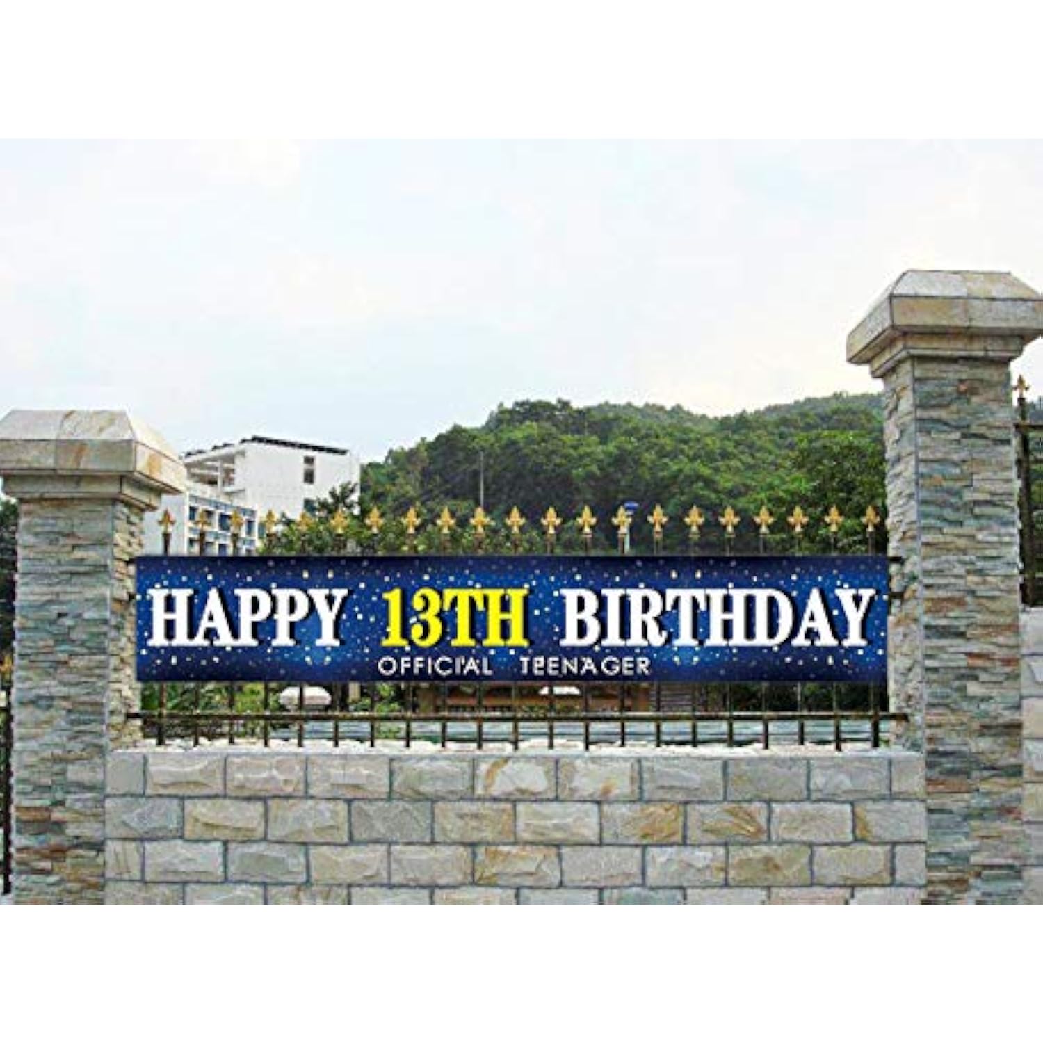 Large Blue Happy 13th Birthday Banner, Teenager Yard Sign and Photo Backdrop