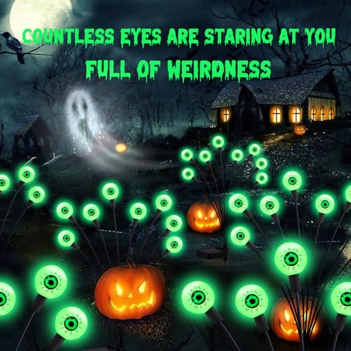 Halloween Decorations Outdoor Solar Scary Eyeball Lights,4Pack 32LEDs