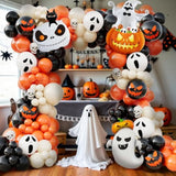 152pcs Halloween Balloon Garland Kit with Orange, Ivory, Black Balloons & Pumpkin Ghost Cat Foils
