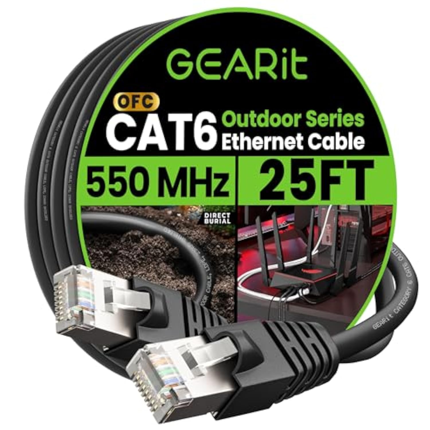 GearIT Cat6 Outdoor Ethernet Cable (25ft) 23AWG Pure Copper, FTP, LLDPE, Water