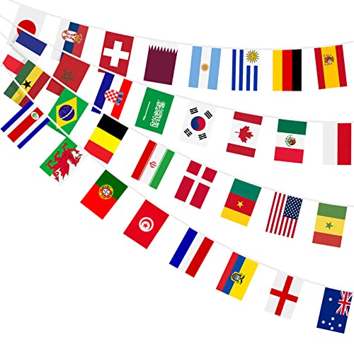 World String Flag Banner, 32 Countries International Flags Banner Double Sided Polyester for Olympic International Party Decorations (5.51 x 8.26 In-1 Pack)