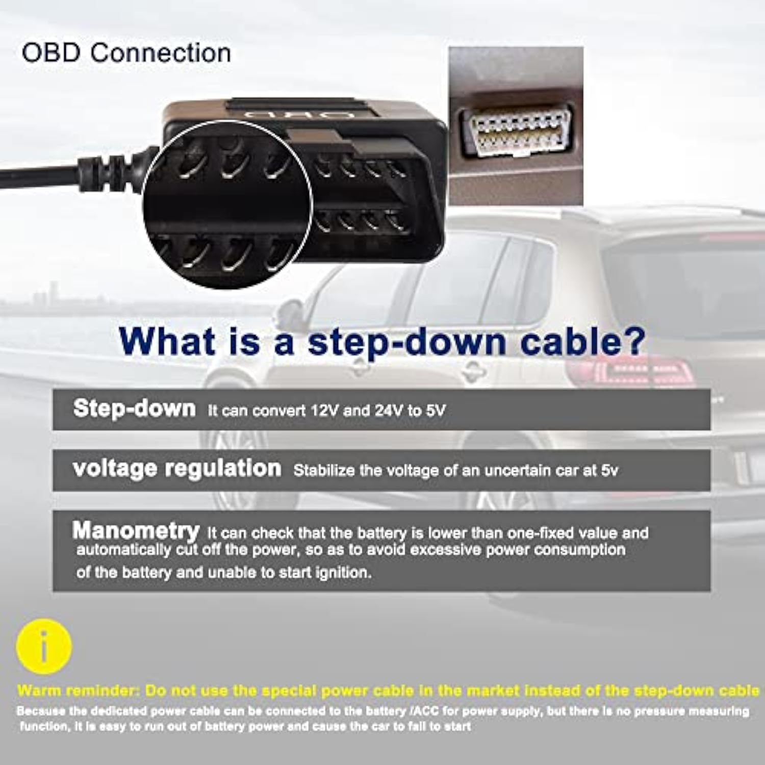 Obd To Usb Power Cable Adapter 16Pin Obd2 Male To 5V 2A Usb Female Connector 1