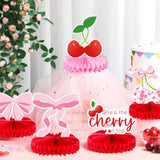 9 Pcs Birthday Party Decoration Pink Bow Honeycomb Centerpieces 3D Table Decor For Baby Shower Party Supplies (Cherry)