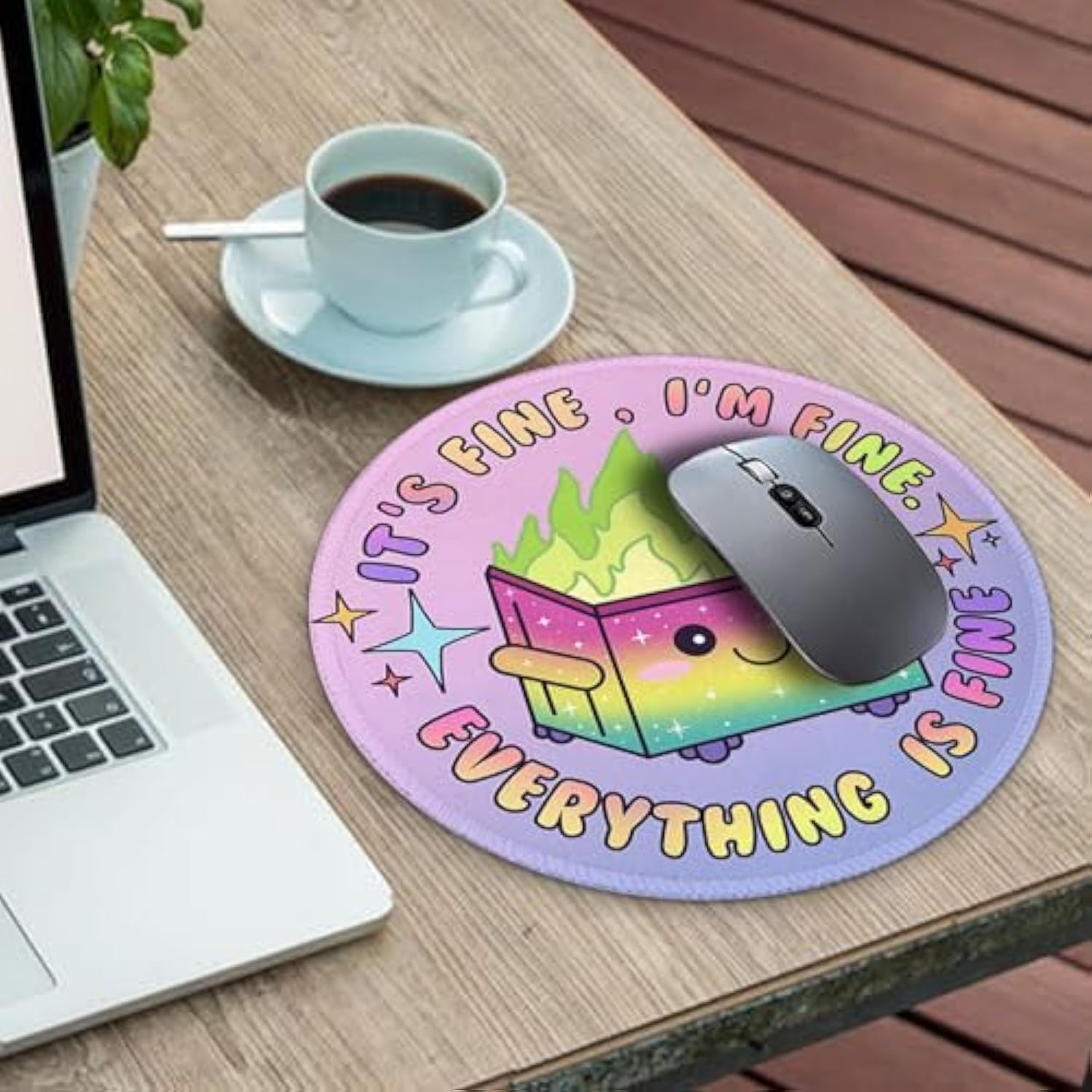 3 Pack Dumpster On Fire Mouse Pad, Cute Round Mouse Pads For Desk, Funny Dumpster Mousepad For Laptop Gaming, Stitched Edge Non-Slip Rubber Base, Cute Office Desk Accessories Decor For Women