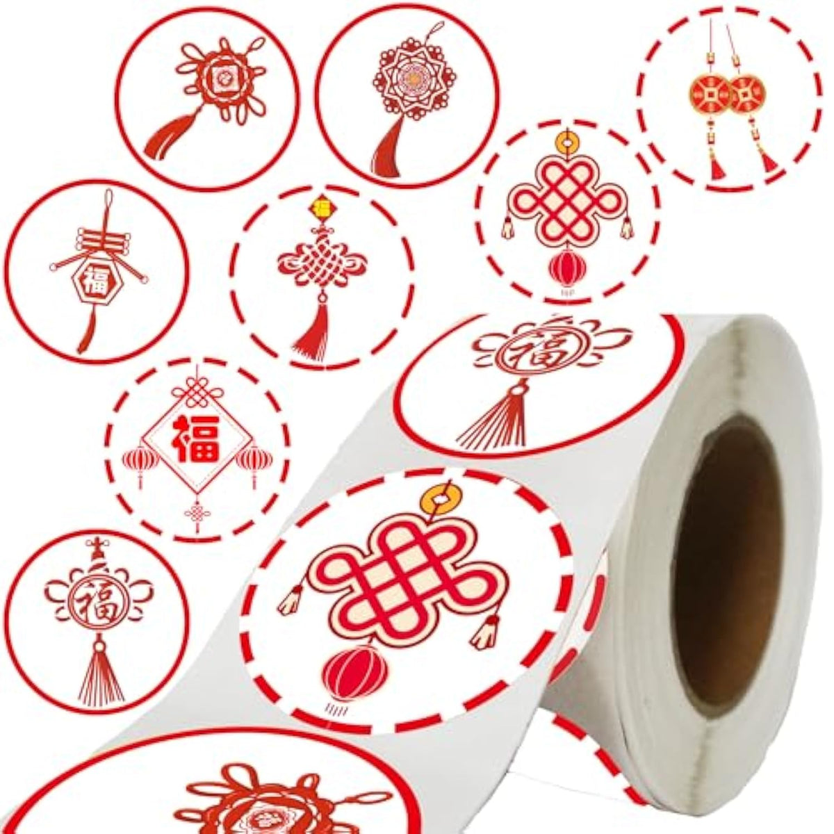 500Pcs Chinese Knot Stickers Chines New Year Party Favors -Spring Festival Themed Party Gifts Birthday Baby Shower Wedding Party Supplies Decorations