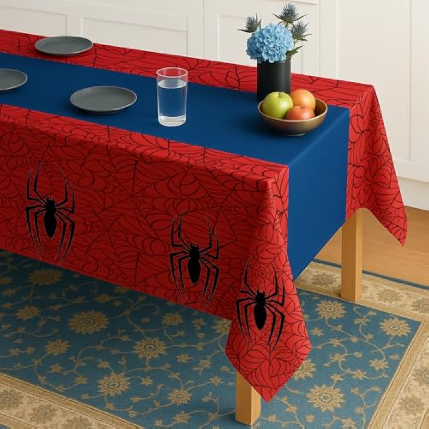 6-Pack Spider Theme Tablecloths - 54X108 Inch Disposable Plastic Table Covers For Birthday & Halloween Parties, Red & Blue Web Design Decorations For Little Ones, Adults, Indoor/Outdoor Event
