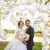 113Pcs White Floral Wedding Balloons Arch Kit, Mr And Mrs Banner Backdrop, Flowers Hearts Geometric Bride To Be Party Decorations, Engagement White And Gold Balloons Garland Party Decor