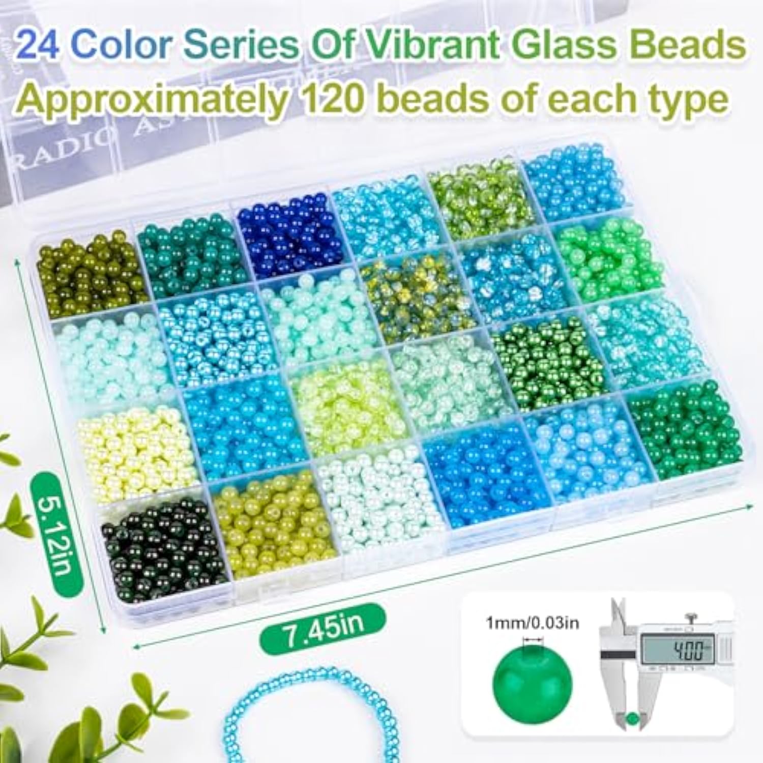 4mm Glass Beads Kit: 2800+ Blue & Green Jade Beads for DIY Crafts