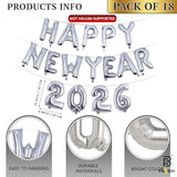 18in Silver Happy New Year 2026 Balloons Round Number Balloon Party Decor