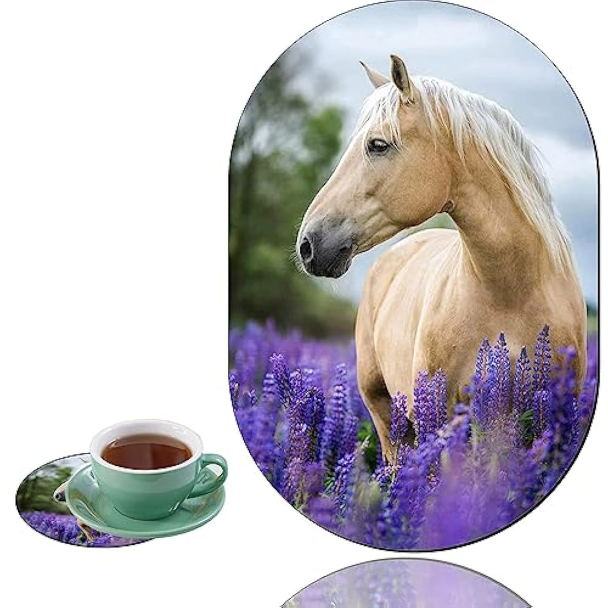 Desktop Computer Games Non-Slip Mouse Pad And Coaster Combination, Personality Mouse Pad Beautiful Pattern, Waterproof Mouse Pad, Suitable For Office And Home Mouse Pad, Lavender And Horses