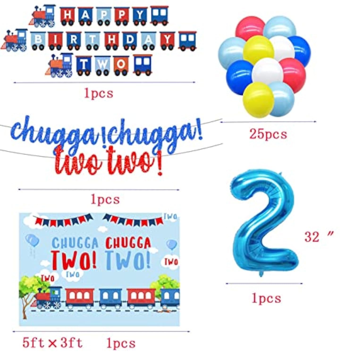 Chugga Chugga Two Two Party Supplies,Train 2Nd Birthday Party Supplies
