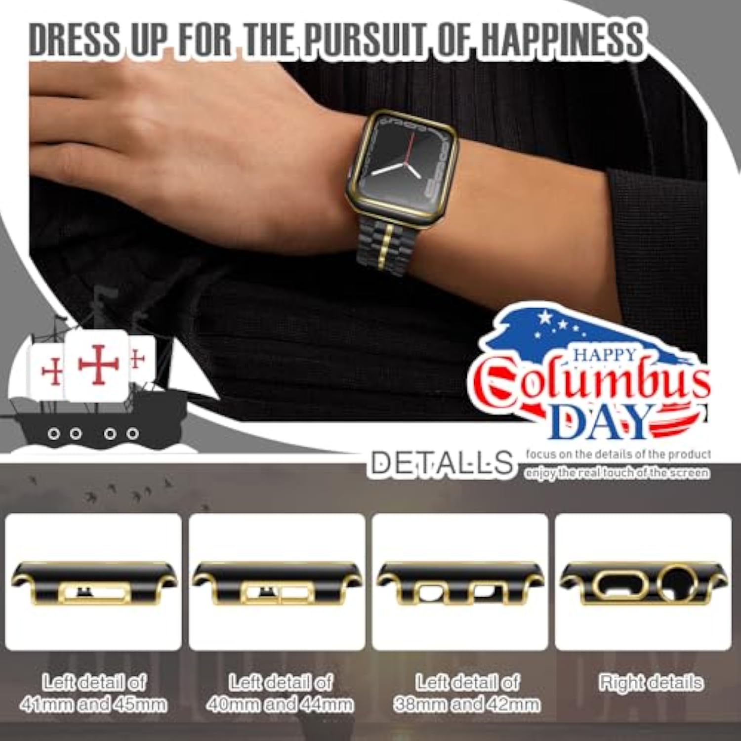 44Mm Case Compatible With Apple Watch, With Built-In Tempered Glass Screen Protector, Pc Cover For Iwatch Series 9/8/7/Se 2Rd Se 6 5 4/3 2 For Choice (44Mm, Black + Gold Edge)