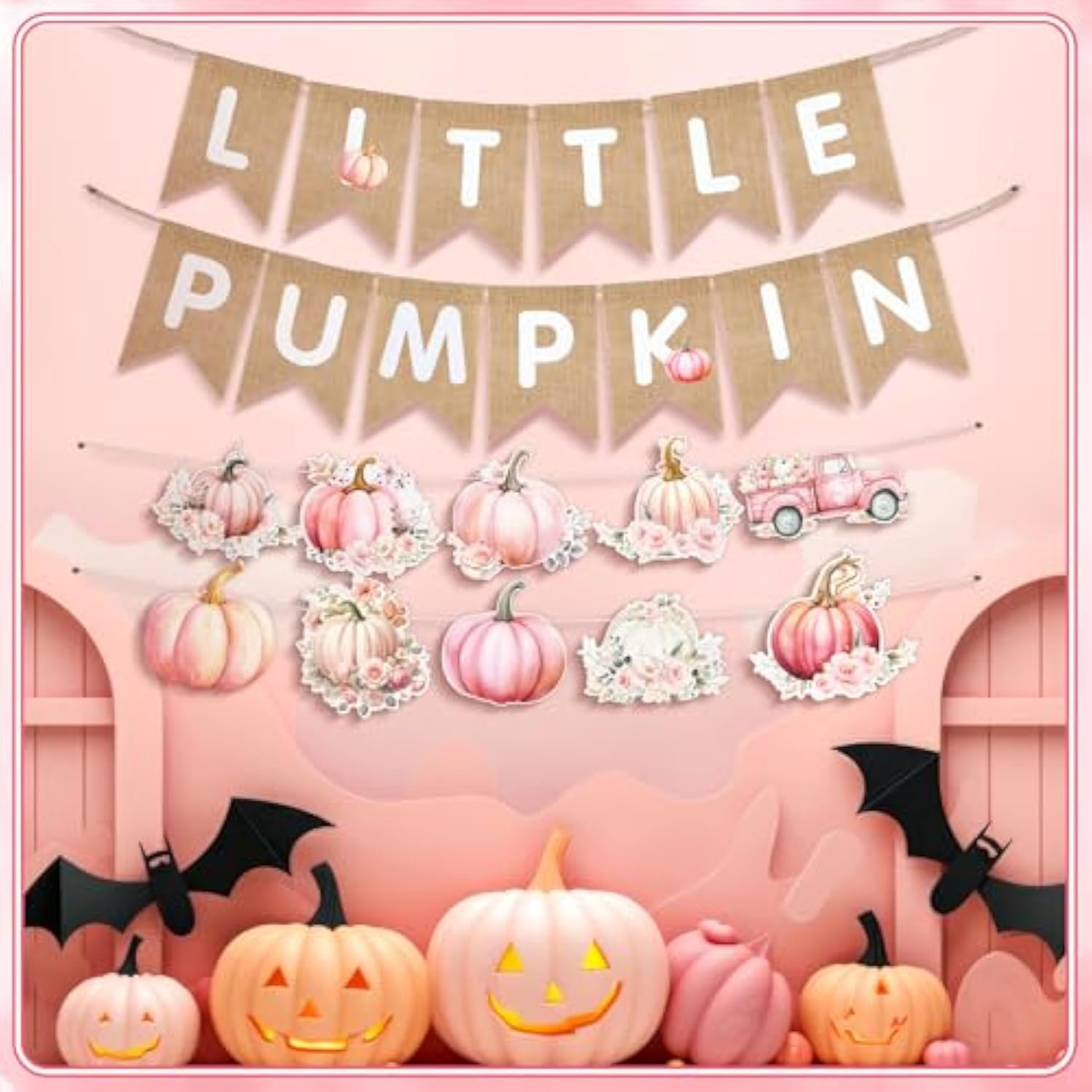 Fall Pink Little Pumpkin Burlap Baby Shower Banner Autumn/Halloween Decor
