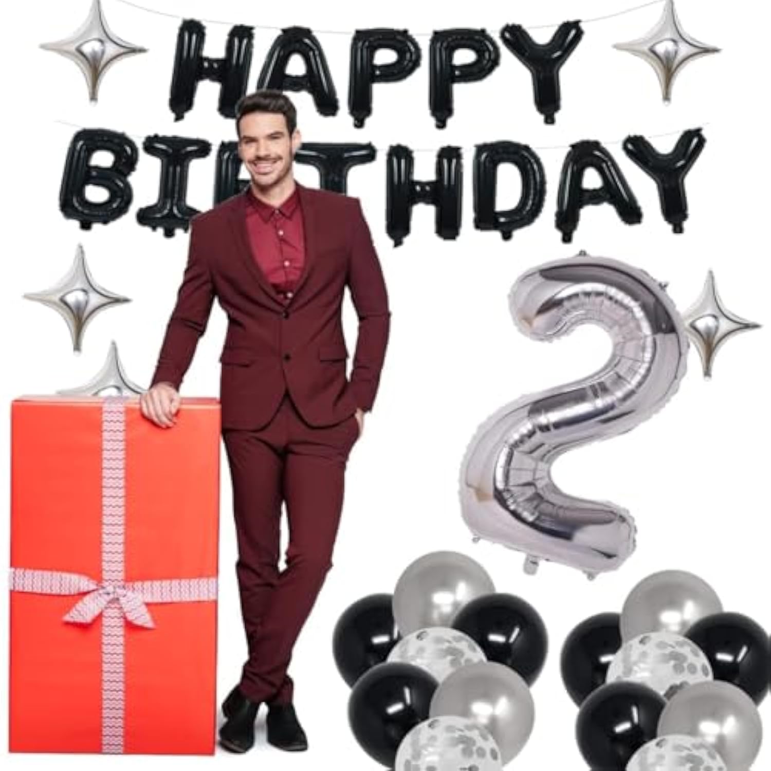 19Th Black Silver Birthday Party Decorations For Men Women, Happy 19 Birthday Party Supplies With Black Happy Birthday Banner, Silver Foil Stars, Happy Birthday Balloons For 19Th Birthday