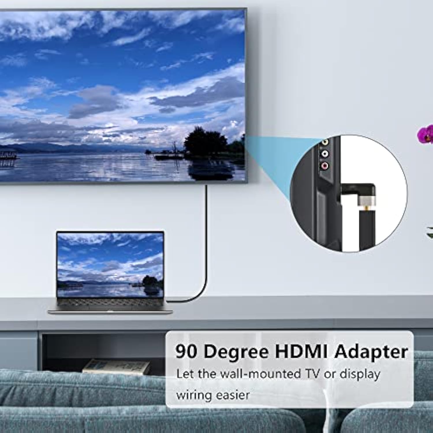 90 Degree Hdmi Adapter, Gold-Plated Connectors, Supports 4K@60Hz, Wide Compati